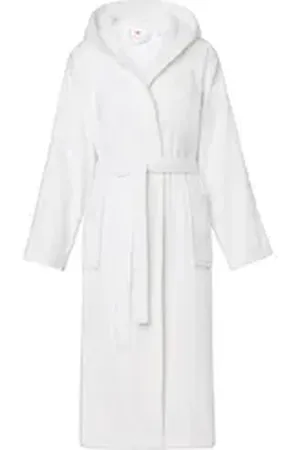 Ladeheid Bademantel Damen Frottee Bademantel aus 100% Bio- Baumwolle LA40-225, Langform, Baumwolle, Kapuze weiß M
