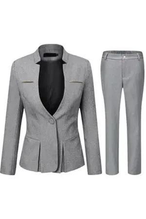 Allthemen Hosenanzug (2 tlg) Damen Eleganter Business Anzug Set mit einem Knopf grau 46