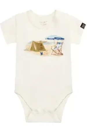 Hust & Claire Kurzarmbody Billy (1-tlg) Baby Body “Billy” – Weicher Kurzarm-Body mit Strandmotiv beige 68