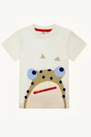 Hust & Claire T-Shirt Anton (1-tlg) Kinder T-Shirt Anton – Frosch-Design mit Reißverschluss-Detail beige 110