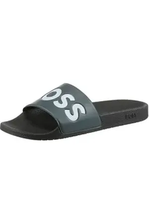 HUGO BOSS Aryeh Slid Badepantolette, Poolslides, Schlappen, Strandschuh, Sommerschuh mit Logoschriftzug grau 39 EU