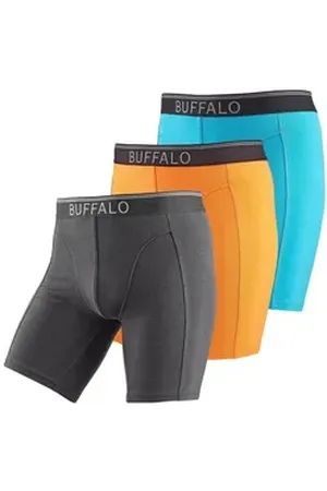 Buffalo Boxer Boxershorts für Herren (Packung, 3-St) in langer Form ideal auch für Sport und Trekking blau|orange|schwarz XL
