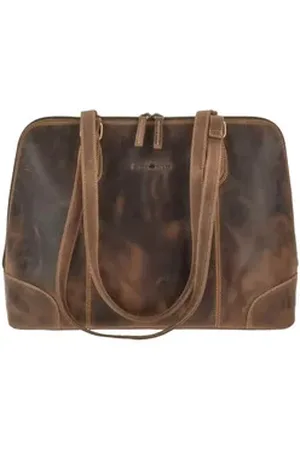 Greenburry Shopper "Vintage" Schultertasche Damen Leder 37x27cm antik braun, elegante used Look Schultertasche, Handtasche, antikbraun braun
