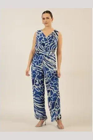Apart Jumpsuit aus weichem Chiffon mit Allover-Print blau|schwarz 34