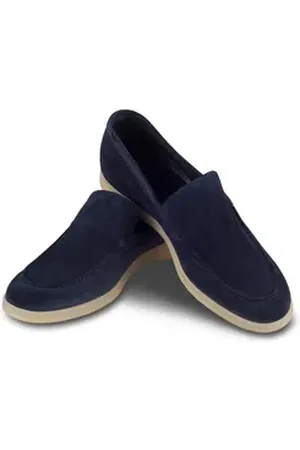 Brecos Leichter Mokassin / Yacht Loafer aus Veloursleder in blau, Gummisohle Loafer Handgefertigt in Italien 44 EU