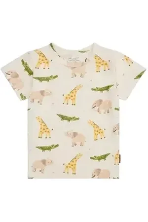 Hust & Claire T-Shirt August (1-tlg) Nachhaltiges Kurzarmshirt mit süßem Safari-Print für Babys & Kinder beige 110