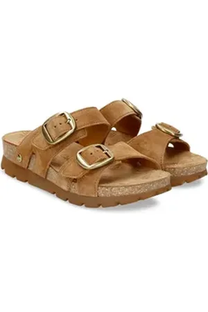 Panama Jack Shirley Pantolette Sommerschuh, Schlappen, Hausschuh mit Schnallenverschlüssen braun 36 EU