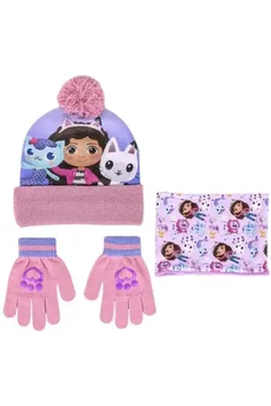 Gabbys Dollhouse Bommelmütze Dreamworks (3-St) Mädchen Winter-Set Mütze Einheitsgröße 2-5 Jahre lila