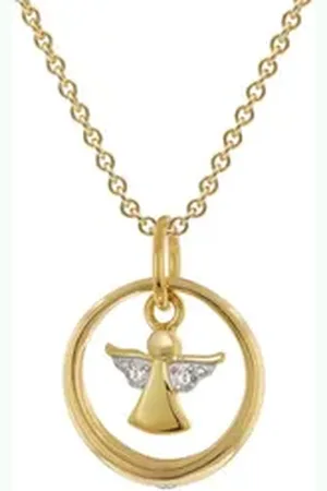 trendor Kette mit Anhänger Kinderschmuck Taufring Mit Engel Gold 333 An Vergoldeter Kette goldfarben 38 cm