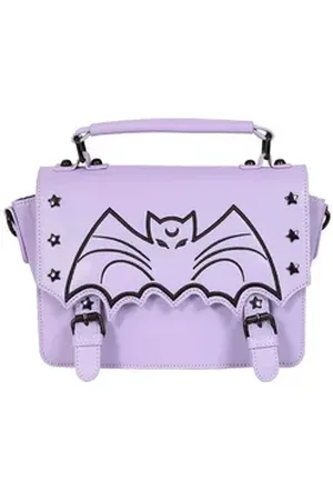 Banned Retro Schultertasche Nocturne Lilac, Fledermaus Pastell Goth lila