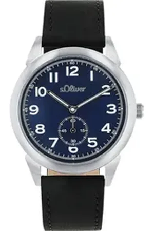QS by s.Oliver Quarzuhr 2039515, Armbanduhr, Herrenuhr, Lederarmband, analog schwarz