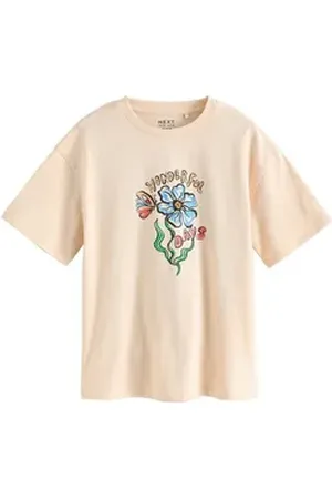 Next Oversize-Shirt Übergroßes T-Shirt 100 % Baumwolle mit Kritzelei (1-tlg) beige 128 (8 J.)
