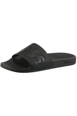 HUGO BOSS Aryeh Slid Badepantolette, Poolslides, Schlappen, Strandschuh, Sommerschuh mit Logoschriftzug schwarz 41 EU