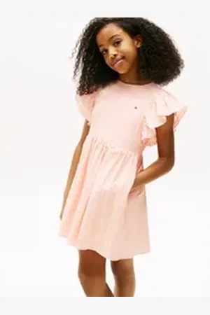 Tommy Hilfiger Sommerkleid TEXTURED COTTON mit Flügelärmeln, mit Struktur orange 92