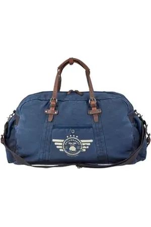 Greenburry Reisetasche Aviator Blue Edition, used Look Canvas mit Lederbesatz, Sporttasche 65cm, Weekender blau