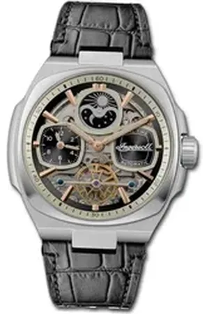 INGERSOLL 1892 Quarzuhr Herrenuhr Leder schwarz, (Analoguhr), Herrenuhr Lederarmband schwarz, rundes Gehäuse, extra groß (ca. 47mm) schwarz