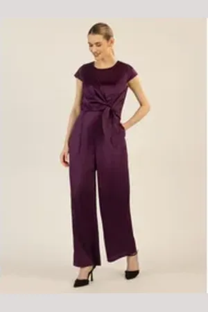 Apart Jumpsuit mit asymmetrischem Wickel zum knoten lila 44