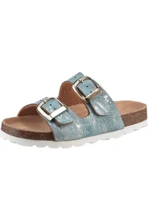 Kidsworld Pantolette Sommerschuh, Strandschuh, Urlaubschuh, Hausschuh mit Schnallen blau 28 EU