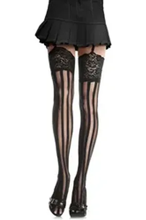 Leg Avenue Overknees Halterlose Strümpfe gestreift Sinnlich verführerisches Accessoire, das Stil und Eleganz vereint schwarz