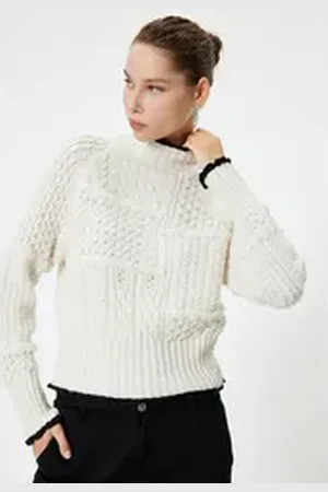 Koton Stehkragenpullover Standkragen Mit Nahtdetail weiß S