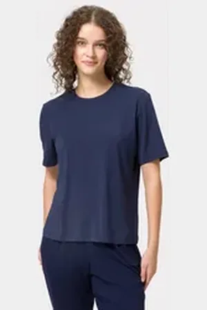 Les Lunes T-Shirt MILLIE Shirt Basic Locker geschnittenes Basic T-Shirt aus weichem Bambus-Mix blau M