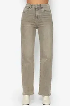 SASSYCLASSY 5-Pocket-Jeans Straight Fit Jeans Damen Mittelblau Greige beige 34