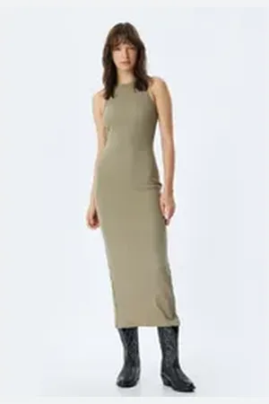 Koton Midikleid Midi Länge Halfterkragen grün XL