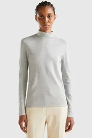 Benetton United Colors of Rollkragenshirt mit Markenlabel grau XS (34)