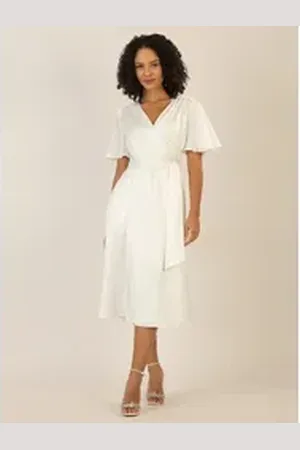 Apart Midikleid us mattschimmerndem Satin weiß 42