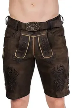 SPIETH & WENSKY Trachtenlederhose Lederhose Herren kurz - NERCEL - schotter/schwarz schwarz 48