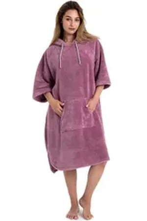My Home Badeponcho Lillou, ideal für Sauna, Spa & im Urlaub, Langform, Microfaser, Kapuze, ohne, weich und kuschelig, Fleece, Unisex, für Damen und Herren, Surfponcho lila S/M | 100 cm