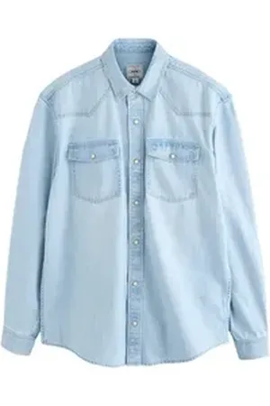 Next Langarmhemd Langärmeliges Denim-Westernhemd aus Baumwolle (1-tlg) blau XL