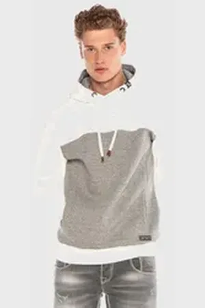 Cipo & Baxx Kapuzenpullover Sweatshirts im Kontrast-Look weiß L