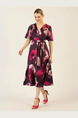 Apart Midikleid aus mattschimmerndem Satin mit allover Blumendruck bunt 40