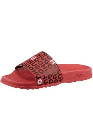 HUGO BOSS Match_it Badepantolette Sommerschuh, Strandschuh, Badeschuh, Logoschriftzüge, zum Schlupfen rot 45 EU