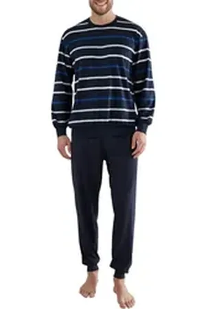 Götzburg Pyjama Herren Pyjama blau quergestreift (1 tlg) blau 50