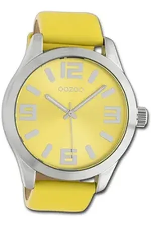Oozoo Quarzuhr Armbanduhr Timepieces, (Analoguhr), Damenuhr Lederarmband gelb, rundes Gehäuse, extra groß (ca. 46mm) gelb