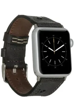 Burkley Smartwatch-Armband Exklusives Vintage Lederarmband, Handmade Stil 15 schwarz