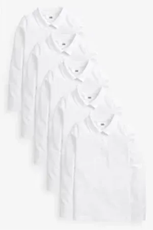 Next Langarm-Poloshirt 5 Langärmelige Polo-Shirts Baumwolle Slim Fit (5-tlg) weiß 122 (7 J.)