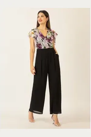 Apart Jumpsuit aus unifarbenem und bedruckten Chiffon schwarz 44