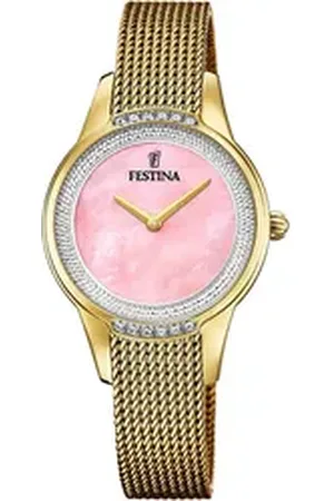 Festina Quarzuhr Mademoiselle F20495/2, Armbanduhr, Damenuhr, Edelstahlarmband, analog, Zirkonia (synth) goldfarben