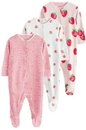 Next Schlafoverall Baumwollstrampler Erdbeermotiv, 3 Stk. (3-tlg) beige 74-80 (9-12 Mon.)