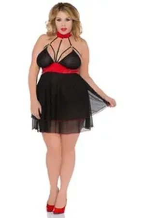 Andalea Babydollkleid Babydoll in schwarz/rot - 50/52 rot|schwarz 50/52