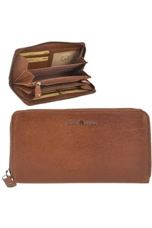 Greenburry Geldbörse "House of Norway" Portemonnaie Leder 19x10cm mit Reißverschluss groß, Damenbörse lang groß, Portemonnaie 14 Kartenfächer, Münzfach außen braun
