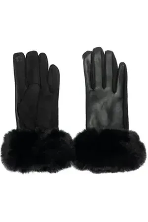 CASPAR Strickhandschuhe GLV017 klassisch elegante uni Damen Handschuhe mit Fell Dekor schwarz