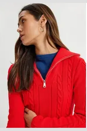 Koton Stehkragenpullover Standkragen Mit Reißverschlussdetail rot S