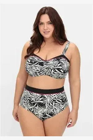 Sheego Bügel-Bikini-Top Große Größen, in Wickeloptik, mit Blätterprint schwarz 40