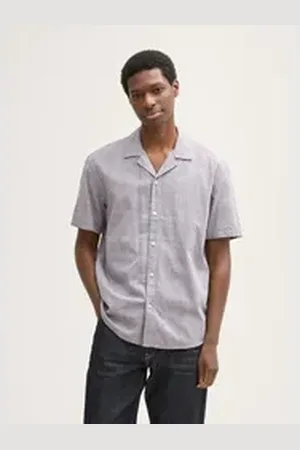TOM TAILOR Denim Kurzarmhemd Relaxed Fit Kurzarmhemd aus Baumwolle grau L