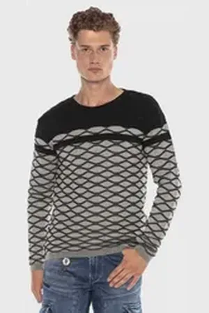 Cipo & Baxx Rundhalspullover Pullover mit modernem Muster grau L