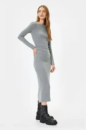 Koton Midikleid Midi Länge Gerafft grau S